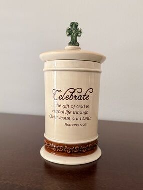 Celebrate Ceramic Jar with Cross Lid